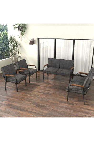 Mygusi Hayal Balkon Bahçe Cafe - Metal Kanepe Koltuk Takımı - 2+2+1+1 - Koyu Gri