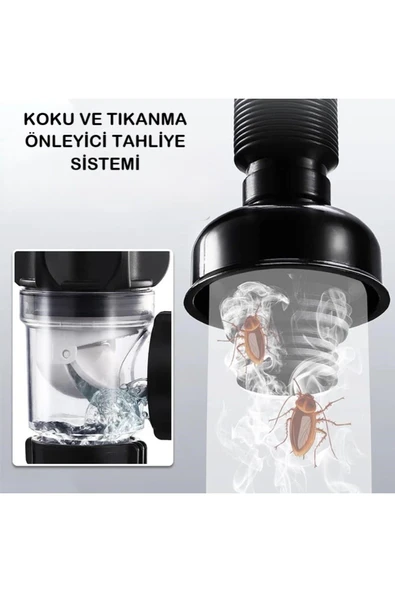 UmoTech Mutfak ve Banyo İçin Koku ve Tıkanma Önleyici Lavabo Gider Borusu  Hızlı Tahliye Sağlam ve Dayanıklı - 5