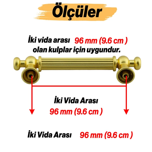 Selçuklu Kulp 96 mm 9.6 cm Mat Gold Altın Mobilya Mutfak Çekmece Dolap Dolabı Kulbu Kulpu Kulpları - 2