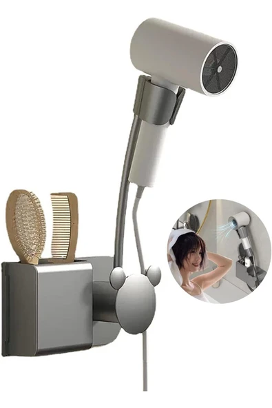 UmoTech Ayarlanabilir Eller Serbest Saç Kurutma Makinesi Tutucu  Pratik Banyo Organizeri- Delme Gerektirmez