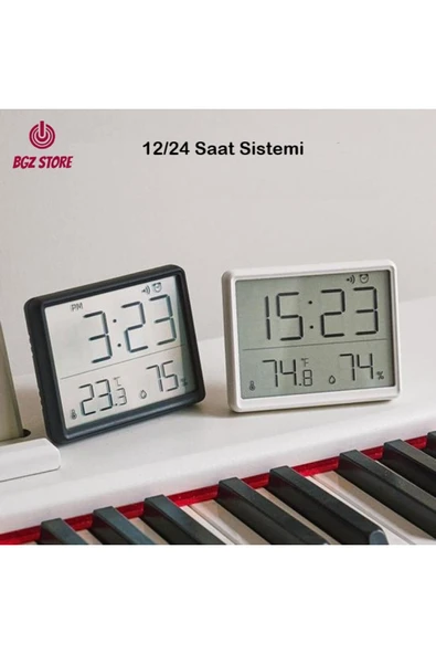 UmoTech Dijital Mini Saat LCD Ultra İnce Mıknatıslı Buzdolabı saati Alarmlı Nem ve Sıcaklık Göstergeli 9x7cm - 3