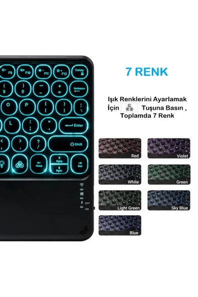 UmoTech RGB Işıklı Kablosuz Bluetooth Klavye Mouse Seti Şarjlı Ultra Slim Tablet Telefon Windows Uyumlu - 5