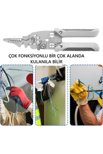 UmoTech Profesyonel Çok Amaçlı Tel Sıyırıcı Pensesi, Elektrikçiler için Kablo Kesme Bükme ve Sıkma Pensesi - 5