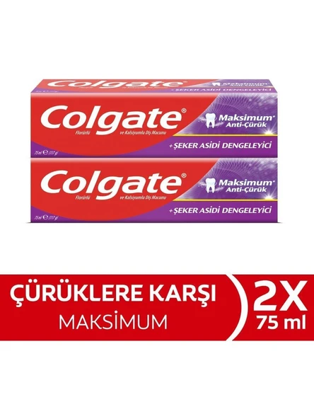 Colgate Maksimum Anti-Çürük Florürlü Diş Macunu 75 ml 2 Adet