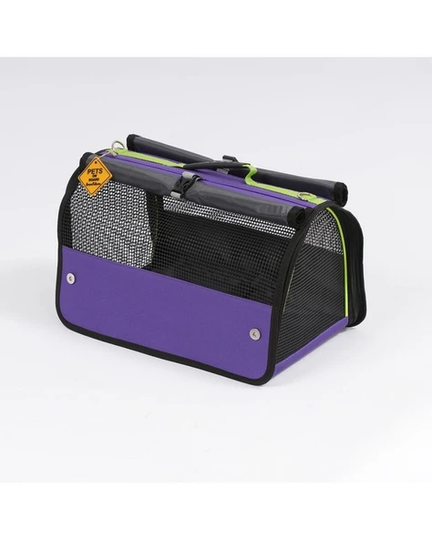 Brave Paws Perdeli Flybag Plastik Yırtılmaz Fileli Kedi ve Köpek Taşıma Çantası Havayolu Çantası (MOR) - 3