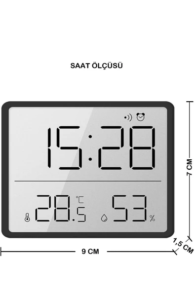 UmoTech Dijital Mini Saat LCD Ultra İnce Mıknatıslı Buzdolabı saati Alarmlı Nem ve Sıcaklık Göstergeli 9x7cm - 4