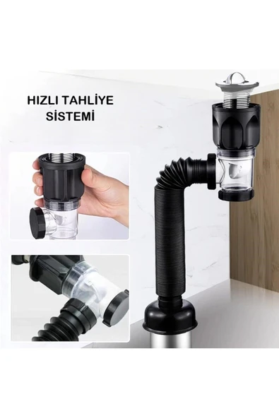 UmoTech Mutfak ve Banyo İçin Koku ve Tıkanma Önleyici Lavabo Gider Borusu  Hızlı Tahliye Sağlam ve Dayanıklı - 2