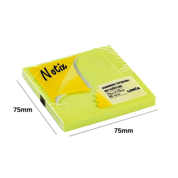Notix Yapışkanlı Not Kağıdı Neon Yeşil 75 mm x 75 mm 80 Yaprak - 2