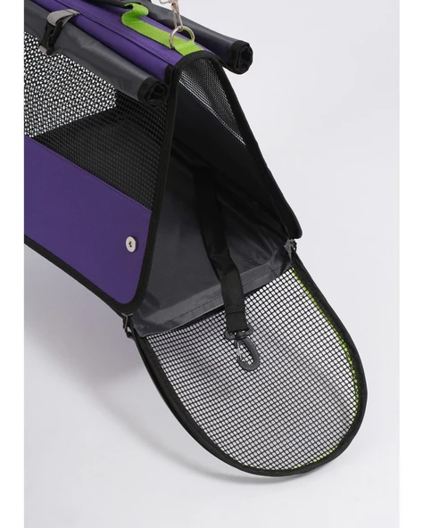 Brave Paws Perdeli Flybag Plastik Yırtılmaz Fileli Kedi ve Köpek Taşıma Çantası Havayolu Çantası (MOR) - 2