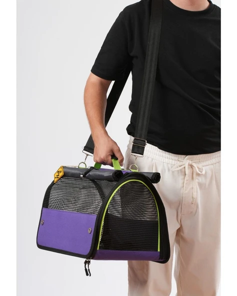 Brave Paws Perdeli Flybag Plastik Yırtılmaz Fileli Kedi ve Köpek Taşıma Çantası Havayolu Çantası (MOR) - 4