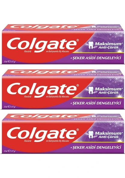 Colgate Maksimum Anti-Çürük Florürlü Diş Macunu 75 ml 3 Adet