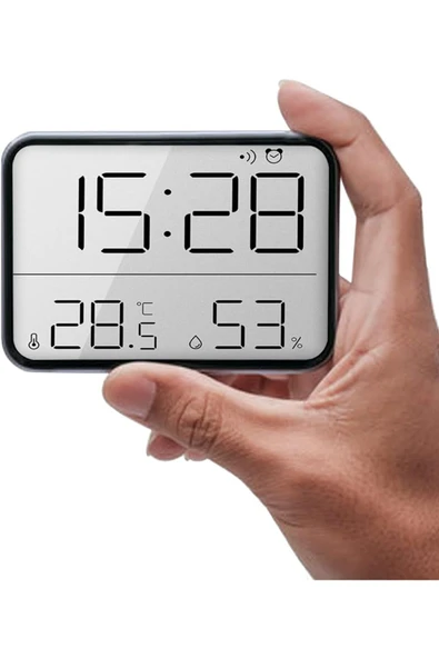 UmoTech Dijital Mini Saat LCD Ultra İnce Mıknatıslı Buzdolabı saati Alarmlı Nem ve Sıcaklık Göstergeli 9x7cm