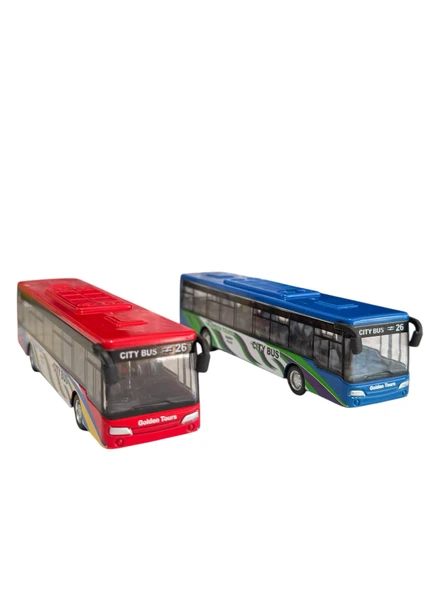 Çek Bırak Körüklü Metal Otobüs 15 cm Kırmızı Ve Mavi - 2