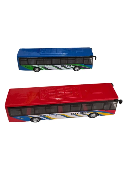 Çek Bırak Körüklü Metal Otobüs 15 cm Kırmızı Ve Mavi - 5