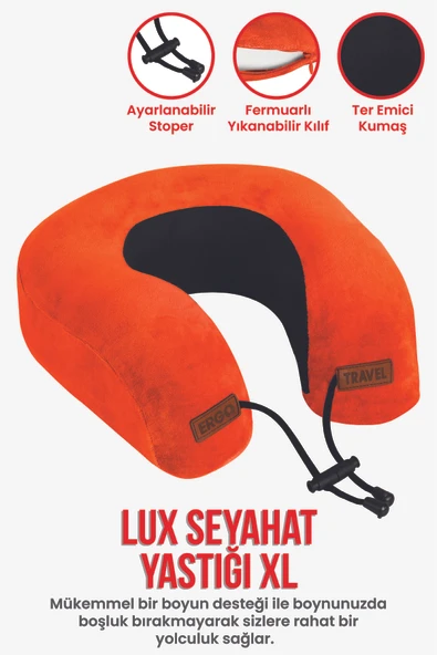 Lux Ortopedik Seyahat Yastığı Visco Boyun Destekli Seyahat Yastığı - Turuncu