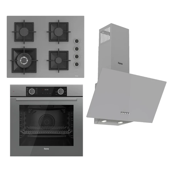 Ferre FLAMEART SC Serisi Gri Set (SC408-WFA + XE63CPR +D088 ) - 65 cm'lik Kare Döküm Izgara-WOK