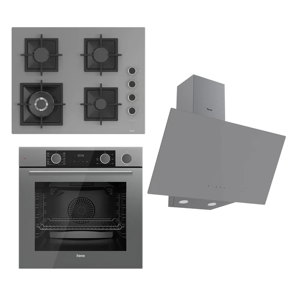 Ferre FLAMEART SC Serisi Gri Set (SC408-WFA + XE64CPR +D079 ) - 65 cm'lik Kare Döküm Izgara-WOK