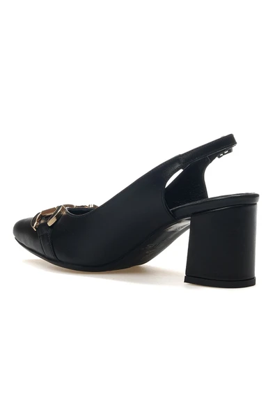 Venüs 25461074 Kadın Hakiki Deri Tokalı Sivri Burun Arkası Açık Kalın Topuk Ayakkabı - 4