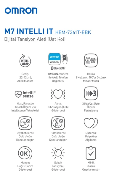 OMRON M7 Intelli IT Af (Fibrilasyon) HEM-7380T1-EBK Koldan Ölçer Tansiyon Aleti 4015672113923 - 4