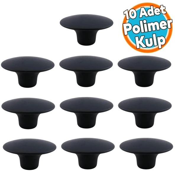 Mantar Kulp Düğme 10 ADET Mobilya Dolabı Çekmece Mutfak Dolap Kulpu Kulbu Plastik Siyah ürün görseli