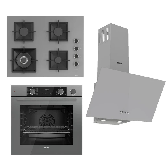 Ferre FLAMEART SC Serisi Gri Set (SC408-WFA + XE64CPR +D088 ) - 65 cm'lik Kare Döküm Izgara-WOK