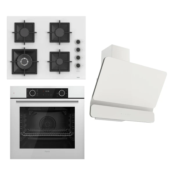 Ferre FLAMEART SC Serisi Beyaz Set (SC406-WFA + XE63CB +D081 ) - 65 cm'lik Kare Döküm Izgara-WOK