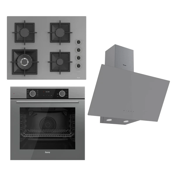 Ferre FLAMEART SC Serisi Gri Set (SC408-WFA + XE63CPR +D079 ) - 65 cm'lik Kare Döküm Izgara-WOK