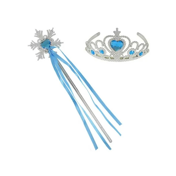 Karlar Ülkesi Elsa Mavi Kalp Tacı ve Kar Temalı Asa Seti ürün görseli 1