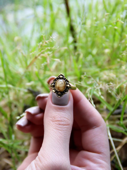 Doğal Taş Sitrin Doğal Taşlı Antik Ayarlanabilir Kadın Yüzük euy20s - Resim 3