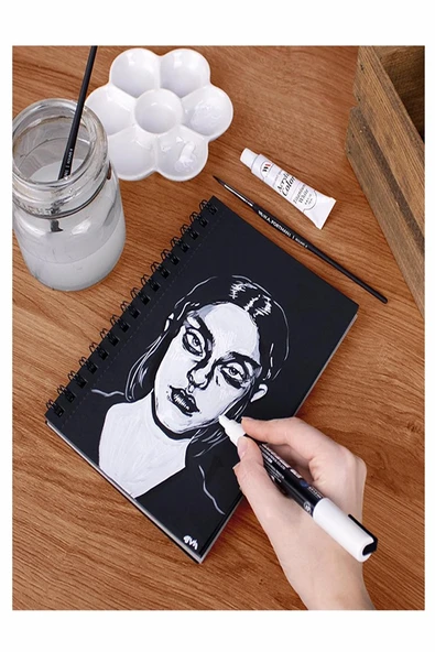 Telli Siyah Defter A5 40 Yaprak Eskiz Fotoğraf Albümü Simli Neon Kalem Simli Bant Sarı Beyaz Kurşun Jel Kalem Kalemtraş - 6
