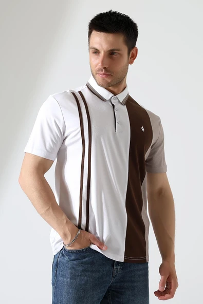 Erkek Çizgili Şerit Detaylı Pamuklu Polo Yaka T-shirt - 6