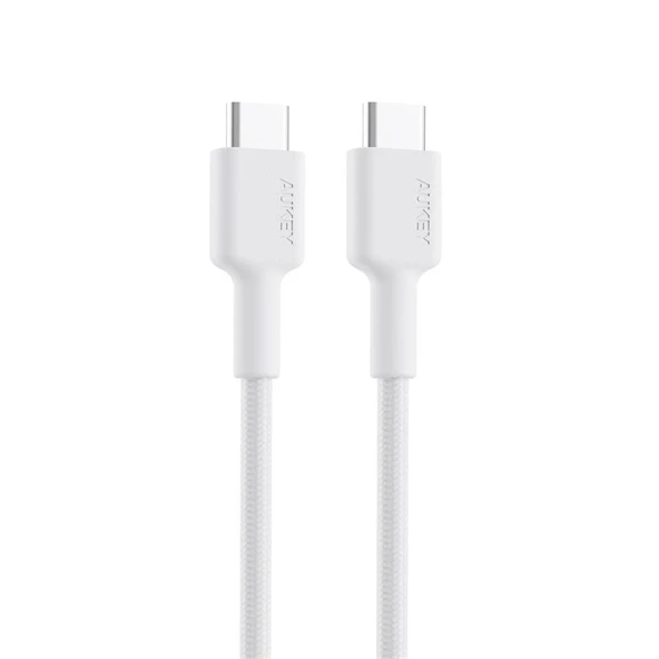 AUKEY CB-CD45-WH PD NAYLON ÖRGÜLÜ TYPE-C TYPE-C ŞARJ KABLOSU 0.9M
