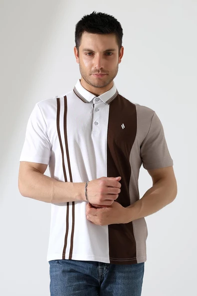 Erkek Çizgili Şerit Detaylı Pamuklu Polo Yaka T-shirt - 12