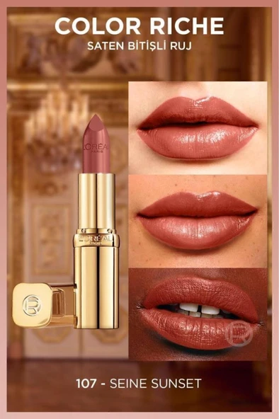 Loreal Paris Color Riche Saten Bitişli Ruj 107 Seine Sunset - Nude - Resim 2