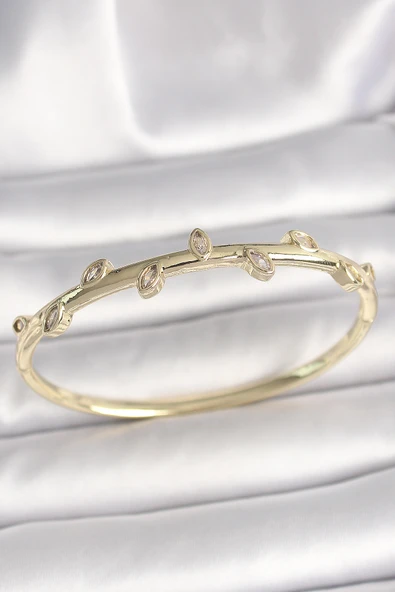 Pirinç Gold Renk Damla Zirkon Taşlı Kadın Kelepçe - TJ-BB6863