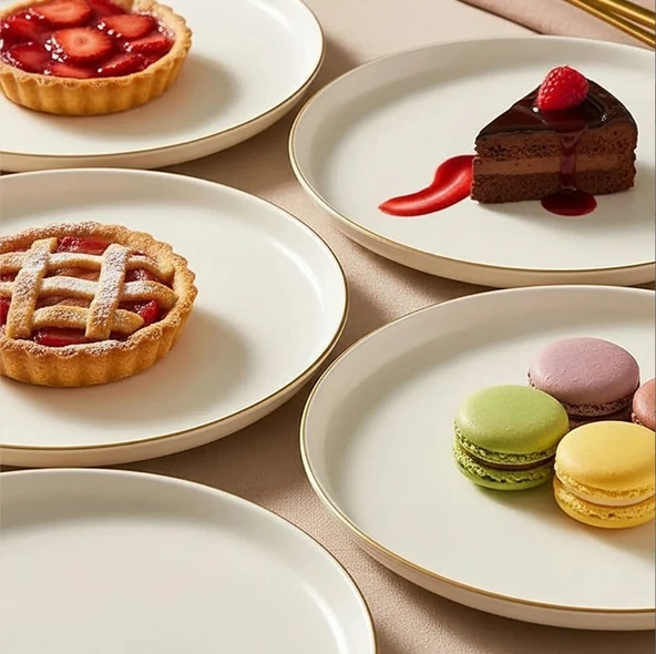 Güral Porselen Bilbao Gold File 6 Parça Pasta Takımı - Resim 5