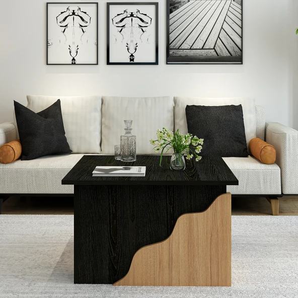 S0010 Style Orta Sehpa Ahşap Siyah/Safir Meşe - 2