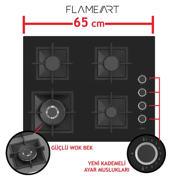 FERRE SC405-WFA FLAMEART SİYAH BĞZ. DÖKÜM IZG. 65 CM CAM OCAK - 2