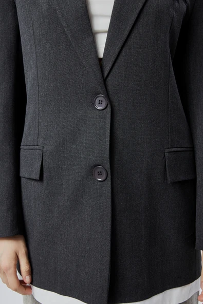 Antrasit Oversize Uzun Blazer Ceket - 5