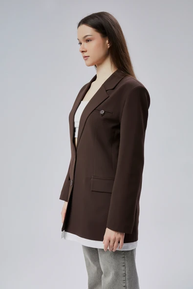 Acı Kahve Oversize Uzun Blazer Ceket - 5