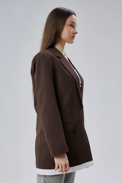 Acı Kahve Oversize Uzun Blazer Ceket - 3