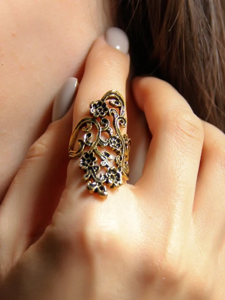 Çiçek Desenli Antik Ayarlanabilir Kadın Yüzük euy1252 ürün görseli