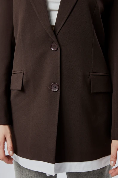 Acı Kahve Oversize Uzun Blazer Ceket - 4