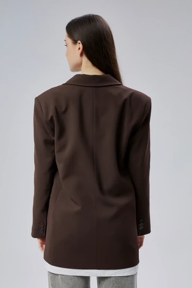 Acı Kahve Oversize Uzun Blazer Ceket - 8