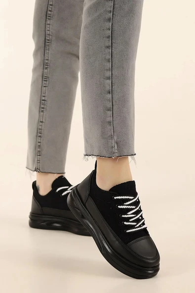 Albishoes Kadın Yüksek Taban Hafif Rahat Taban Keten Günlük Bağcıklı Kadın Sneaker Spor Ayakkkabı