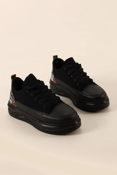 Albishoes Kadın Yüksek Taban Desenli Hafif Rahat Keten Günlük Bağcıklı Kadın Sneaker Spor Ayakkkabı - 4