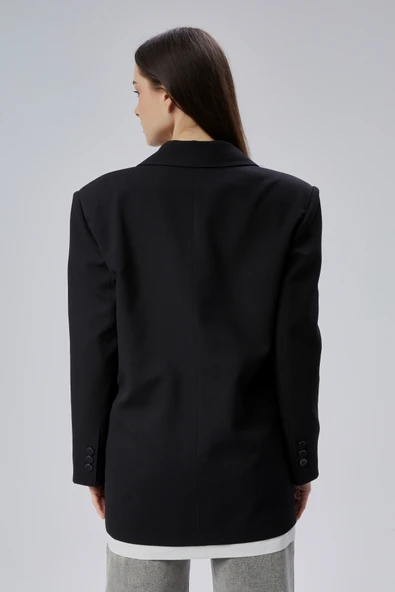 Siyah Oversize Uzun Blazer Ceket - 9