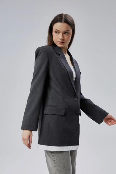 Antrasit Oversize Uzun Blazer Ceket - 7