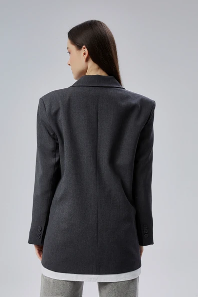 Antrasit Oversize Uzun Blazer Ceket - 8