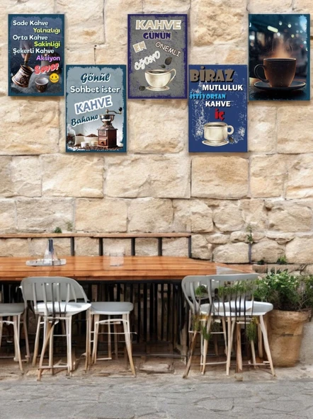 5 Parça (20cmx29cm) Dekoratif A4 Mdf Tablo, Duvar Tabloları,Cafe Tabloları , Kahve Köşesi Tabloları , Çerçeve Görünümlü Dekoratif Hediyelik